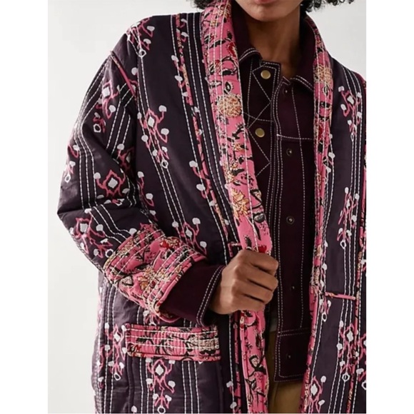 FREE PEOPLE x LLANI NWT Purple Pink Embroidered Quilted Gracie May Kimono Jacket - Picture 3 of 10